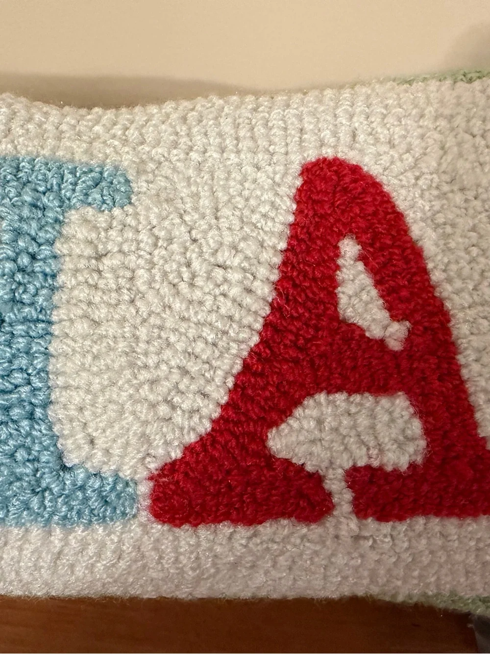 Aloha Hooked Lumbar Pillow - Multicolor Letters on Cream 22” x 8”
